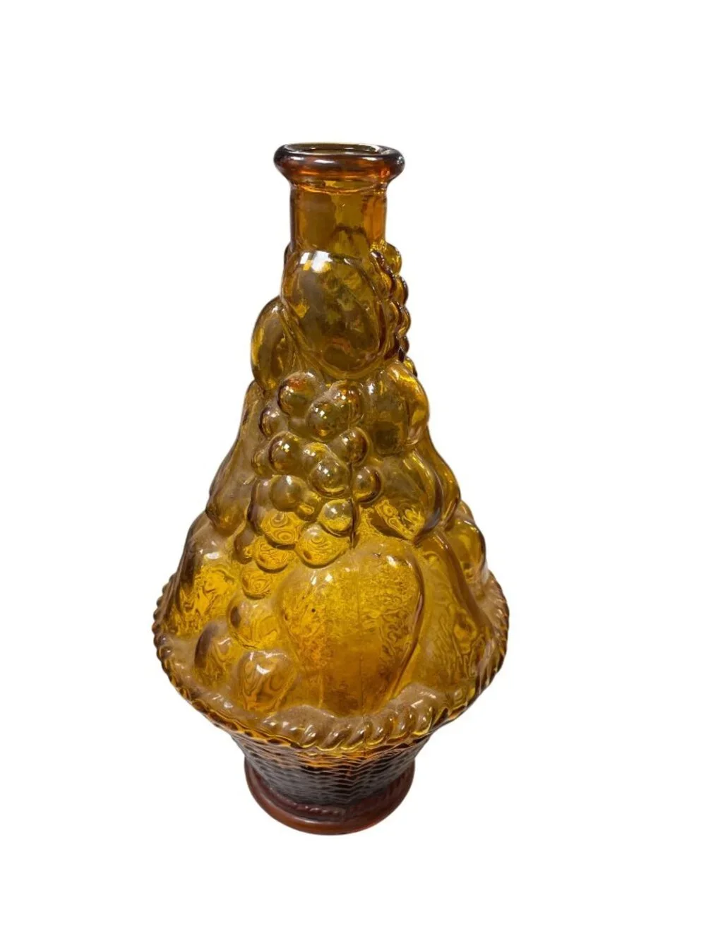 Vintage amber glass fruit basket yellow decantor Italy 11